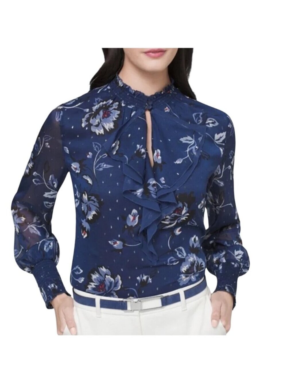 White House Black Market Blouse Size 2 Floral Chiffon Victorian Bohemian Chic